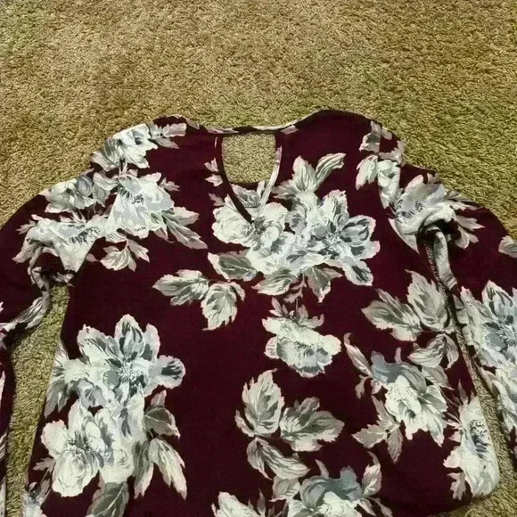 How Very Loved Burgundy Floral Long Sleeve Swing Dress Size Large - Picture 5 of 7